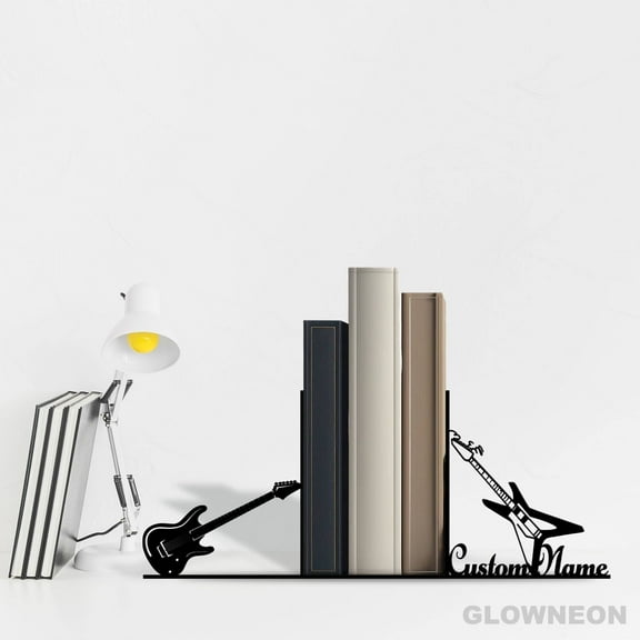 Glowneon Custom Type Of Guitars Metal Bookend, Desk Book Holder Decor