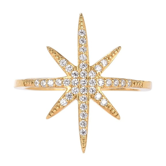 Jewelerix Modernist 10K Plated Gold CZ Studded Moissanite Diamond Ring North Star Ring Special for Her