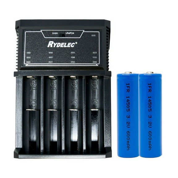 T4 4 Slot Smart Charger   2 x AA 3.2 Volt 600 mAh LiFePO4 14500 Batteries (14mm x 50mm)