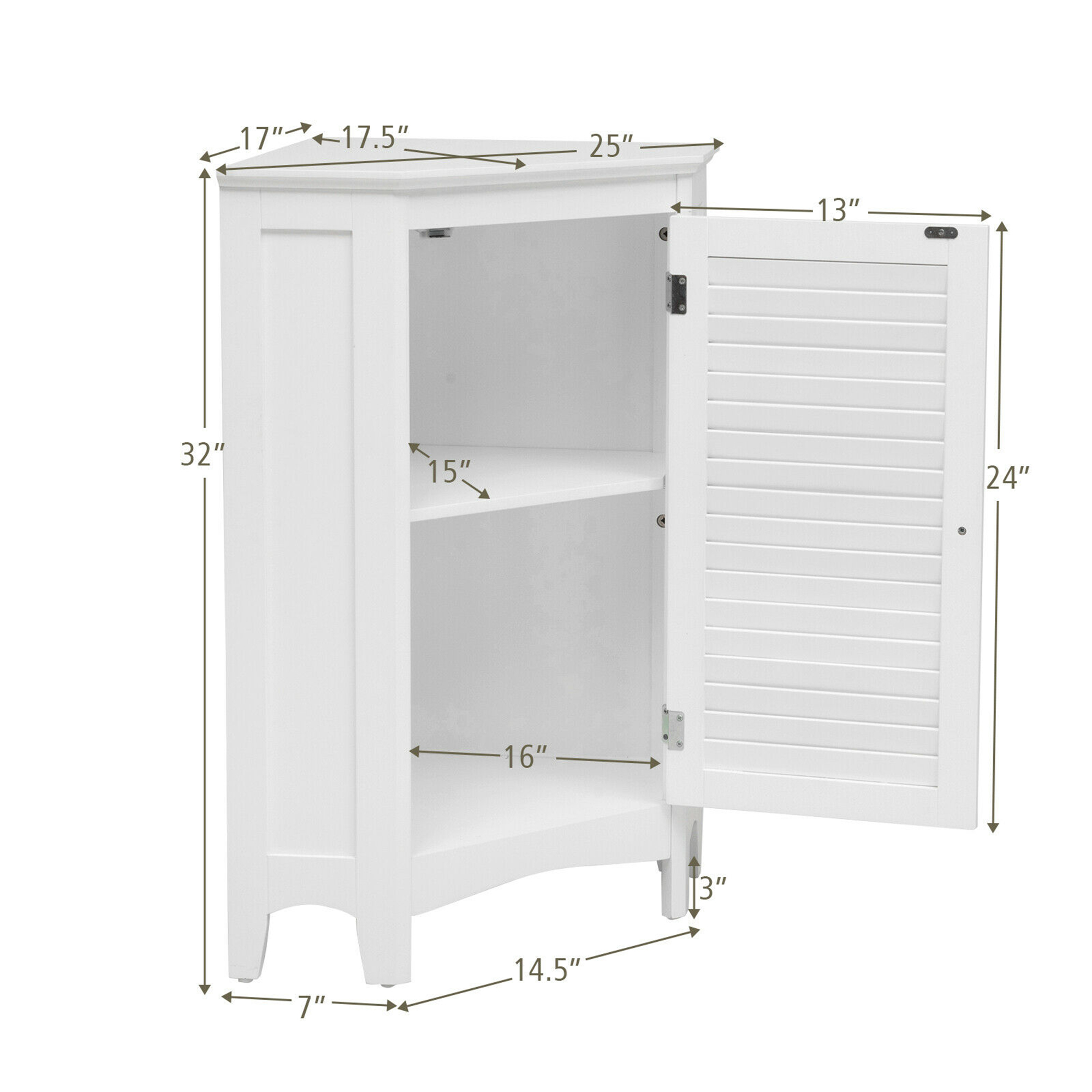 Gymax Corner Storage Cabinet Free Standing Bathroom Cabinet w/ Shutter Door