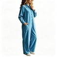 thumbnail image 3 of Tqcoqu Women's Button Front One Piece Jumpsuit, Collared Long Sleeve Loose Wide Leg One Piece Jumpsuit with Patch Pockets, 3 of 7