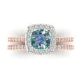 thumbnail image 2 of Clara Pucci 14K Rose/White Gold Round Cut 1Ct Synthetic Blue Moissanite Engagement Ring + Matching Band - Luxury Box Included, 2 of 7