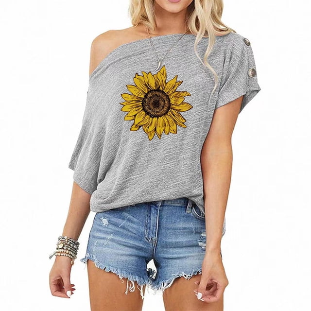 Pntutb Moda Mujer Casual Manga corta Un hombro tops Impreso tops Blusa Pntutb Pntutb-5210