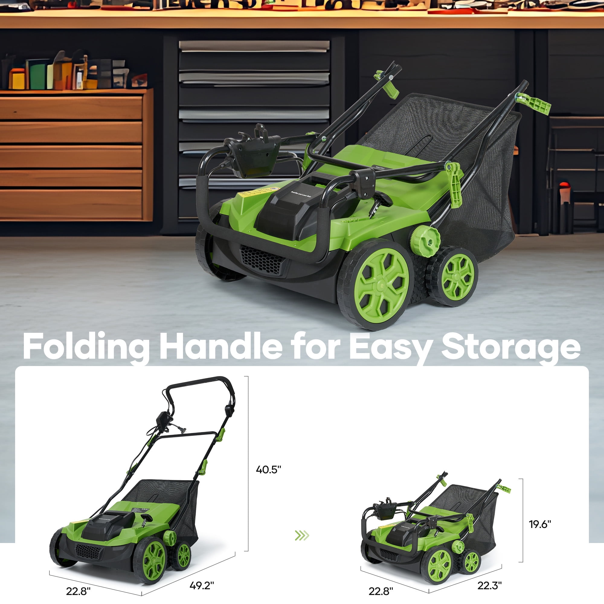 GASKY 15-inch Dethatcher and Scarifier,15A Electric Dethatcher with 5-Position Depth Adjustment & 12L Collection Bag & Tool-Free Blade Change
