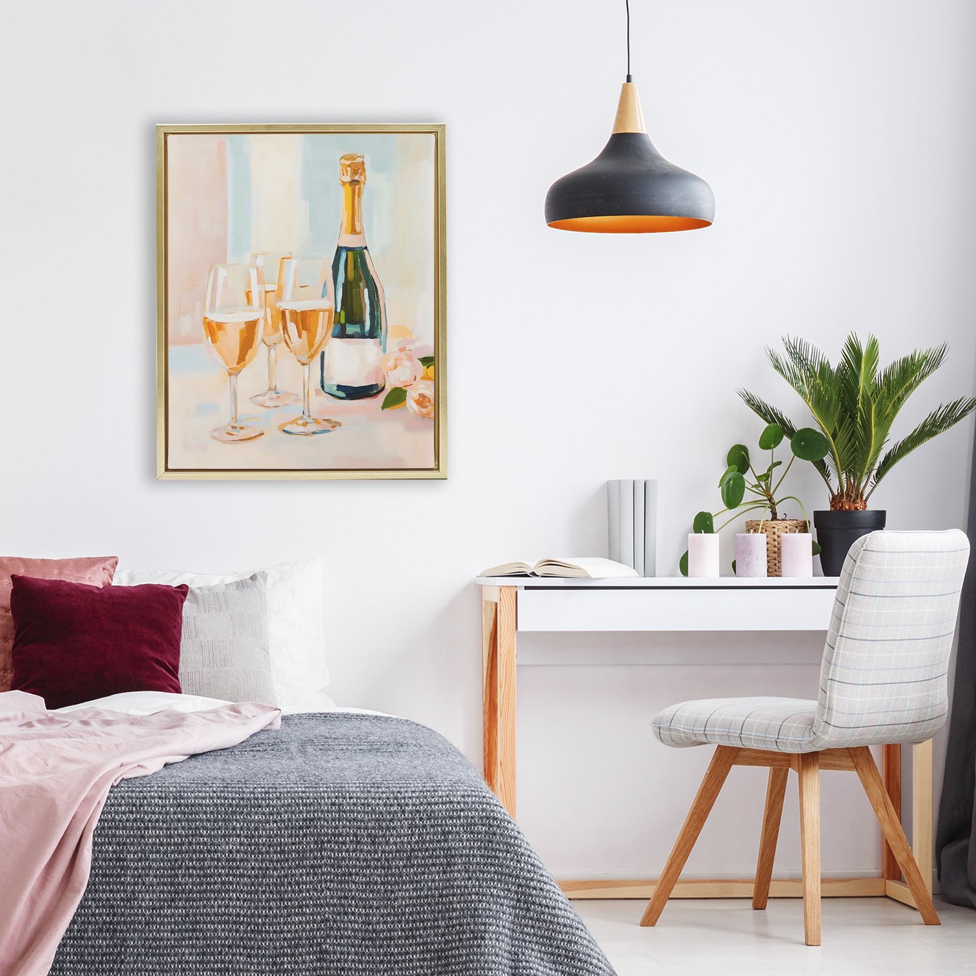 Stupell Industries Champagne Triple Toast Gold Framed Floater Canvas Wall Art, design by The Prints Vibe