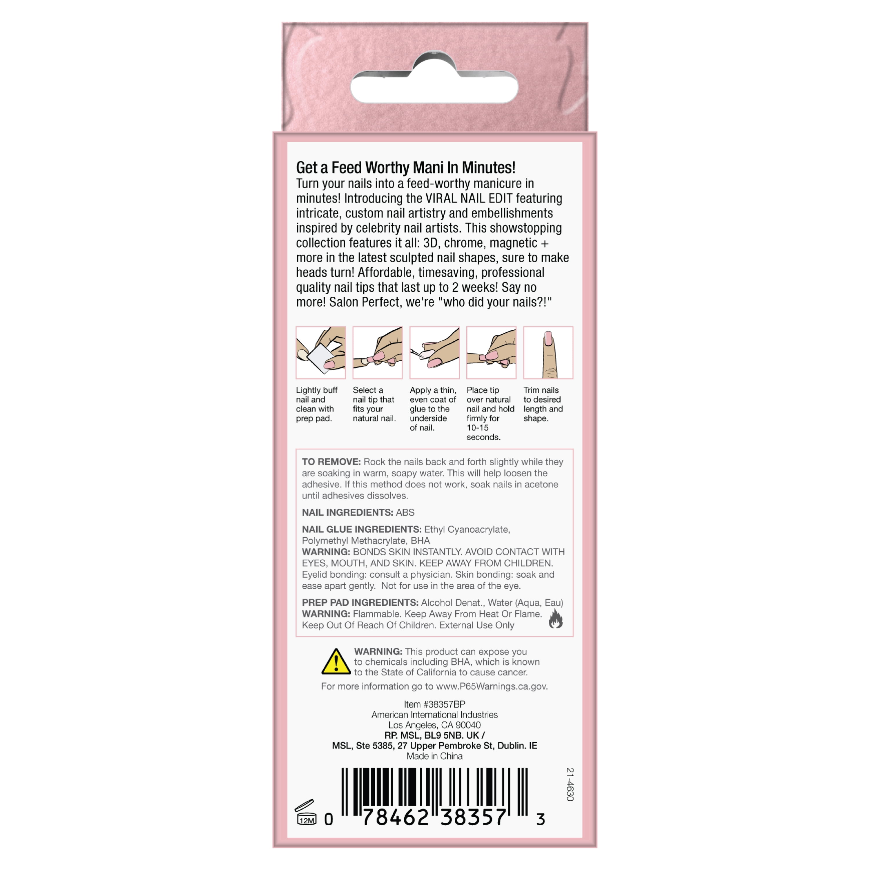 Salon Perfect Artificial Fake Press On Nails, 349 Viral Nail Edit, Snake, Medium Almond, File, Glue, and Prep Pad Included, 30 Nails