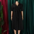 thumbnail image 4 of AURA Womens Summer 2024 Solid Color Midi A Line Dress High Waist Short Sleeve Button Front, 4 of 10
