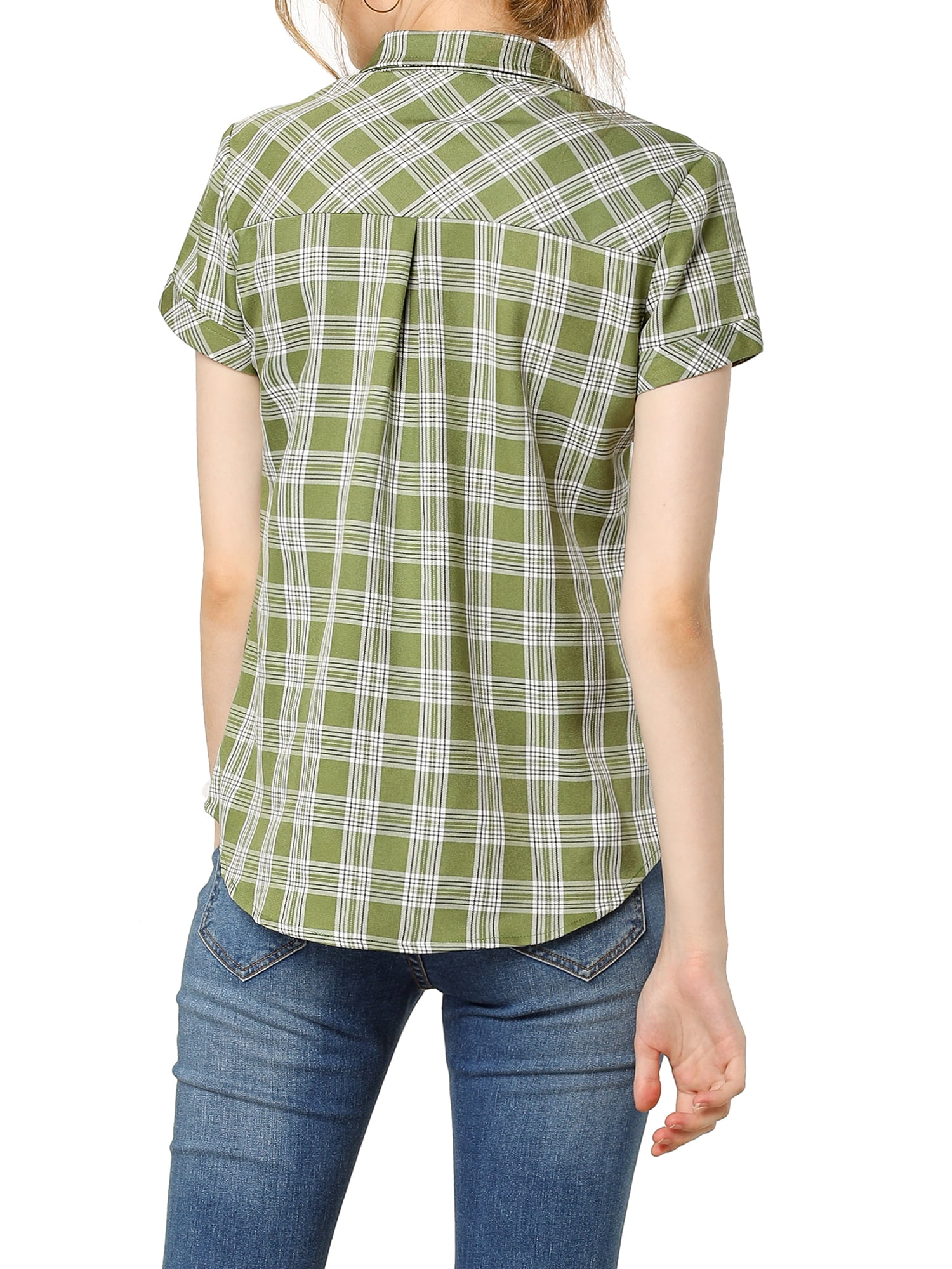 DARING DIVA Women's Casual Boyfriend Plaid Button Down Flannel Shirt L Light Green