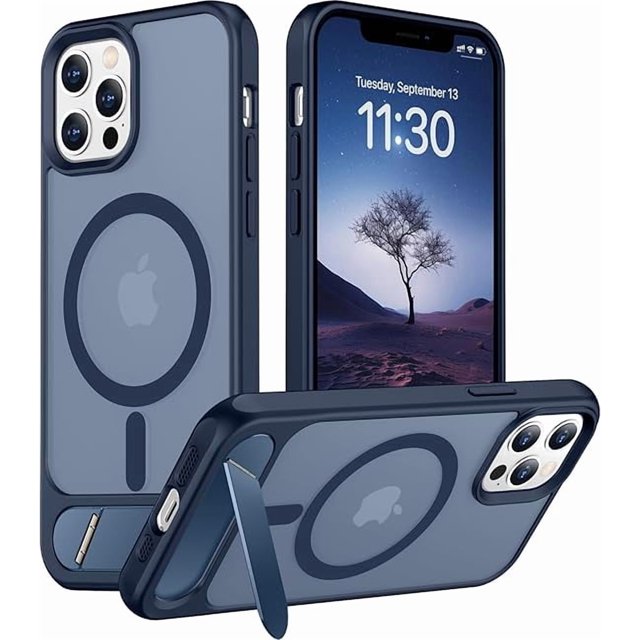 Funda Magnética con Soporte invisible Integrado, Delgada y Fina, para iPhone 12 Pro Max 6.7", Azul