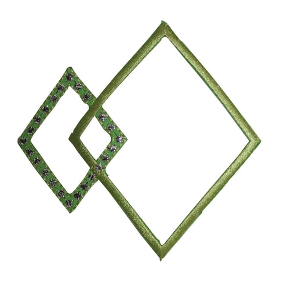 ID 8743 Green Linked Diamonds Patch Outline Design Embroidered Iron On Applique