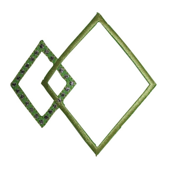 ID 8743 Green Linked Diamonds Patch Outline Design Embroidered Iron On Applique