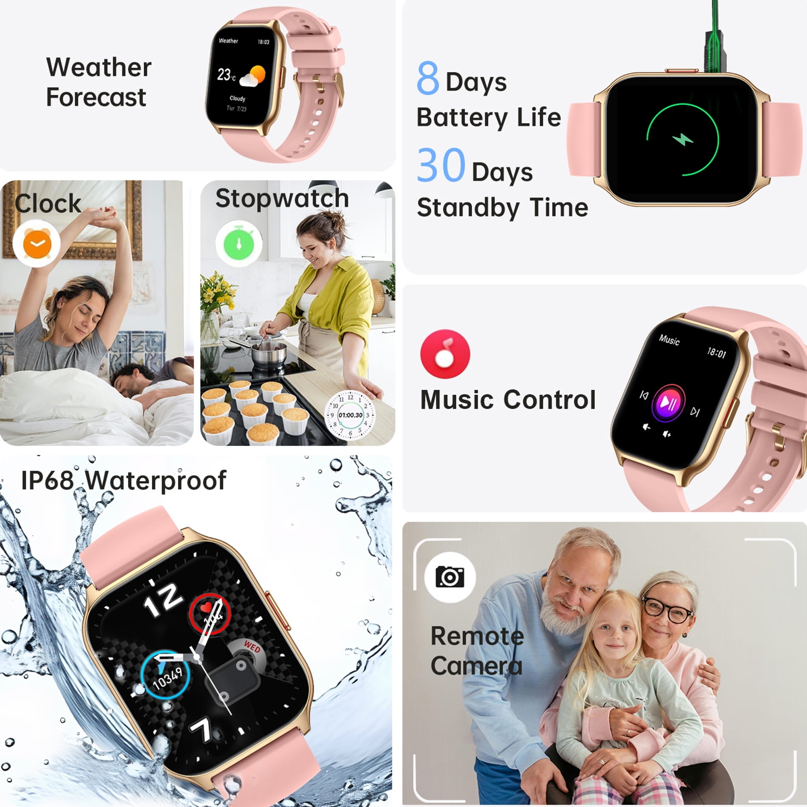 Smart Watch for Android and iPhone, TIGRADE Answer/Make Call Smartwatch for Men Women Waterproof, 23 Sport Modes, Fitness Activity Tracker, Pink