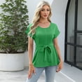 thumbnail image 5 of jinghuiyue Women’s Short Sleeve Chiffon Blouses Causal Dressy Pleated Tie Waist Work Office T Shirts Summer Solid Crew Neck Tops XXL, 5 of 8