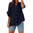 thumbnail image 2 of Yubnlvae Long-Sleeve Collared Linen Shirt - Women's Button-Up Top for Office, Travel, Or Smart Casual, Women's Plain V-Neck T-Shirt Basic Staple Tee Soft Cotton Summer Casual Top, Navy, 3Xl, 2 of 7
