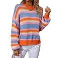 thumbnail image 2 of Sunloudy Chandails Rayés pour Femmes Manches Longues Col Rond Épaules Tombantes Coupe Ample Pull Tricoté, 2 of 8