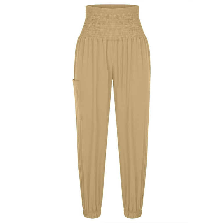 WHLBF Women's Plus Size Clearance Pants Solid Color Straight Wide Leg  Trousers with Pocket Khaki 18(XXXXXL) 