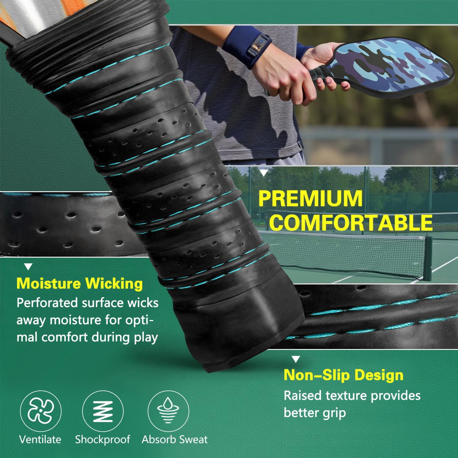 Pickleball Paddles Set Of 2, Fiberglass Surface, Camouflage Print, 4 Balls & Bag