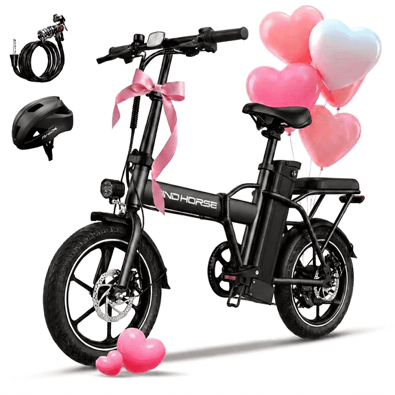 16" Folding Electric Bike for Adults with 2 Seater, High Speed 630W Peak, 20MPH, 20-35Miles Range, Keyless Start, Removable Battery, Commuter Ebike