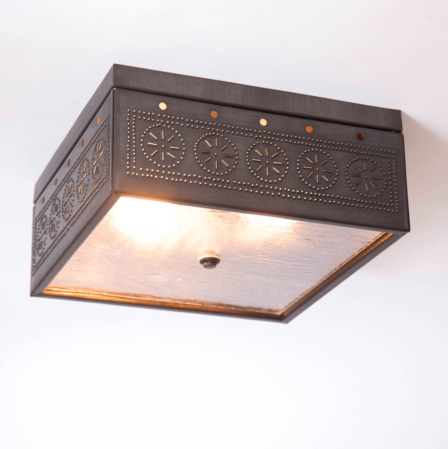 Irvins Country Tinware Irvin's Country Tinware Square Ceiling Light with Chisel Kettle Black