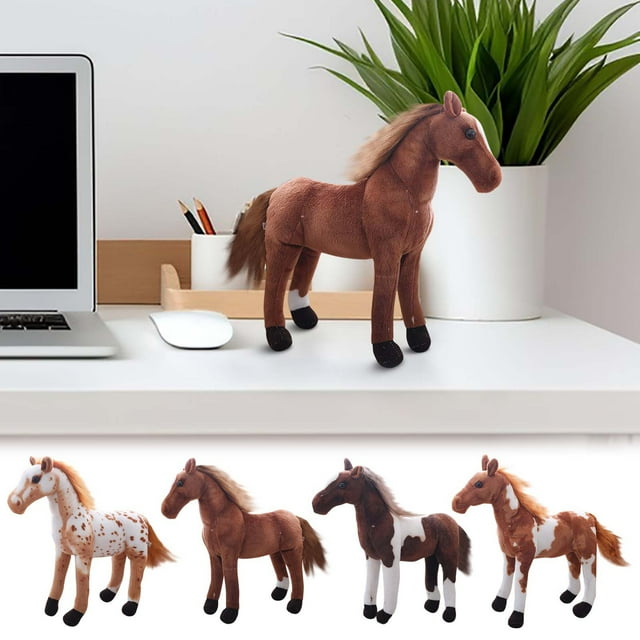Muñeco de caballo simulado | Caballo Blanco de Peluche Caballo Marrón | Adorno decorativo suave para animales | Regalo de Navidad para el sofá de decoración del hogar | 32x26cm | 1 pieza