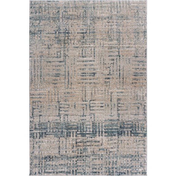 Laddha Home Designs 5.25' x 7.5' Beige and Blue Geometric Wave Rectangular Area Throw Rug
