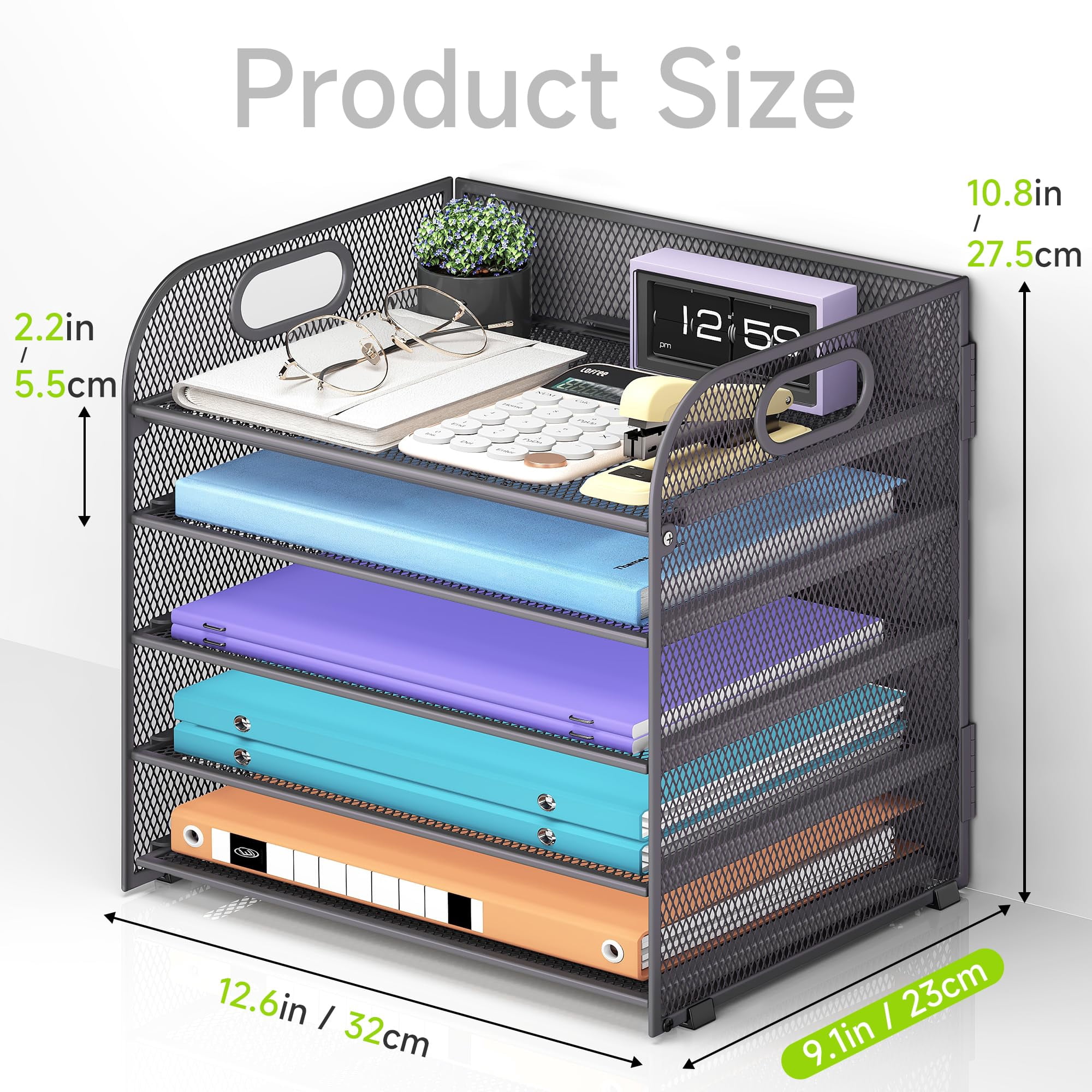 5 Tier Paper Organizer With Handle  Grey Metal Mesh Desk File Folder Letter Tray Desktop Document Sorter For Classroom School Office Accessories Organization And Storage