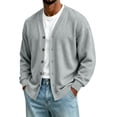 thumbnail image 2 of Cardigan Sweaters for Men Zaewscy Men's Versatile V Neck Button Loose Casual Cardigan For Daily Use Gray XXL, 2 of 6
