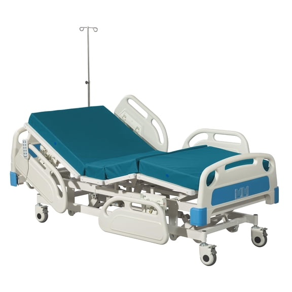 Premium 5 Function Full Electric, 400LBS Load Bearing Hospital Bed with 4" Foam Mattress, IV Pole