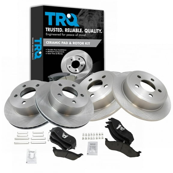 TRQ Ceramic Disc Brake Pad & Rotor Front & Rear Kit for Jeep Wrangler BKA11845 Fits select: 2003-2006 JEEP WRANGLER / TJ