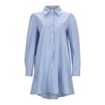 thumbnail image 3 of HJYCHN Elegant Solid Color Long Sleeve Shirt Dress for Women Featuring Turn Down Collar and Delicate Ruffled Hem Detail Blue M, 3 of 5