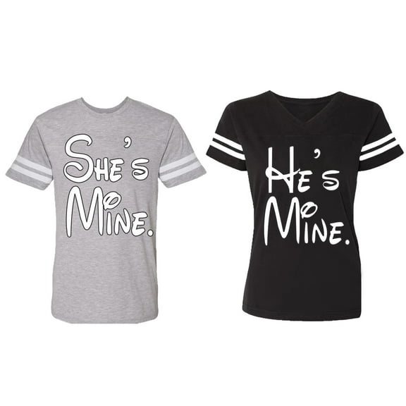 He She Is Mine Matching Couple Cotton Jerseys (Men Heather / Women Black) (Men S / Women S)