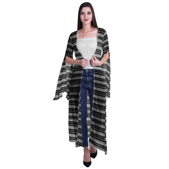Moomaya Open Front Printed Georgette Shrug Slit Sleeve Beach Cover Up For Women
