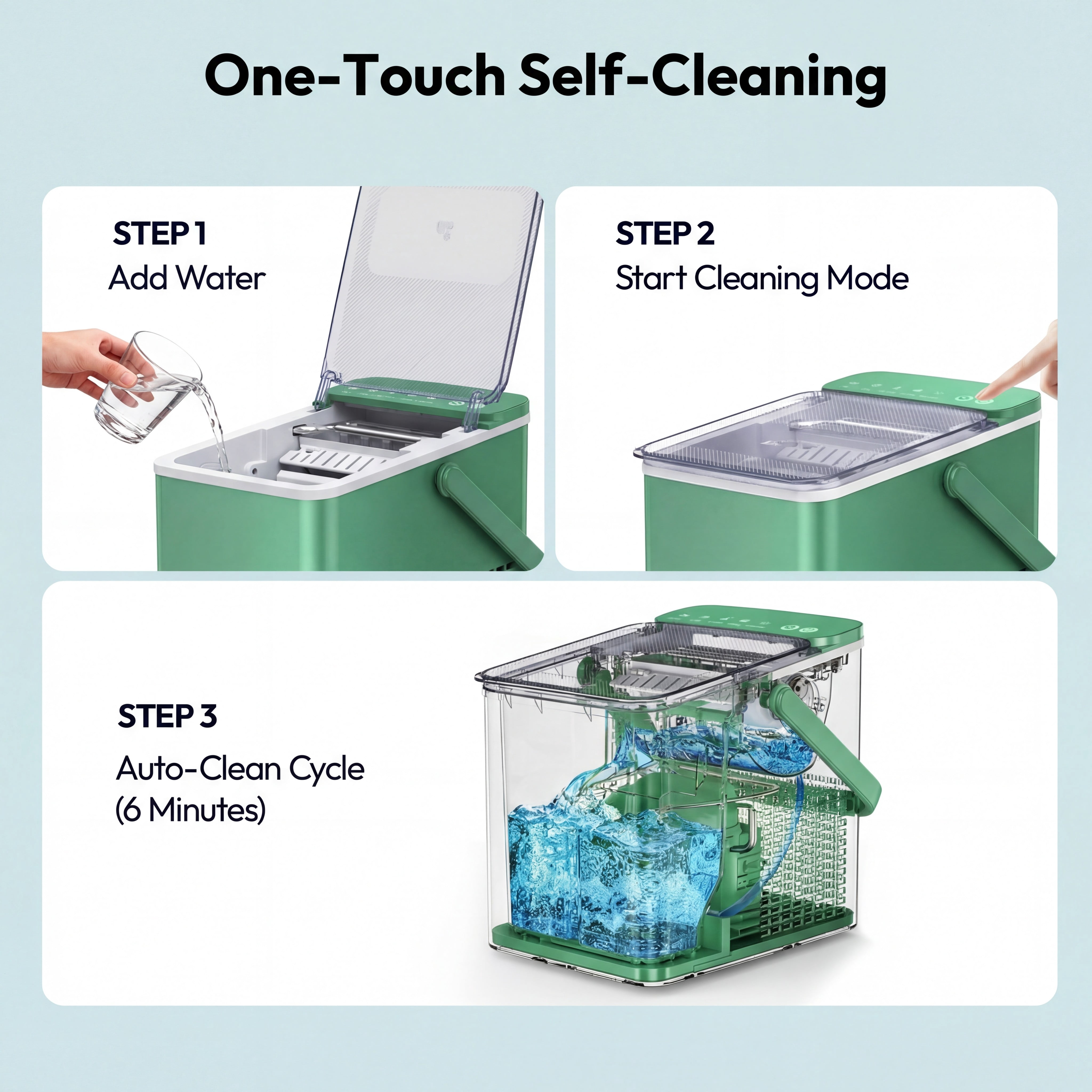 EUHOMY Countertop Ice Maker, 26 lbs/Day Portable Bullet Ice Machine, Self-Cleaning, Compact Design, Green