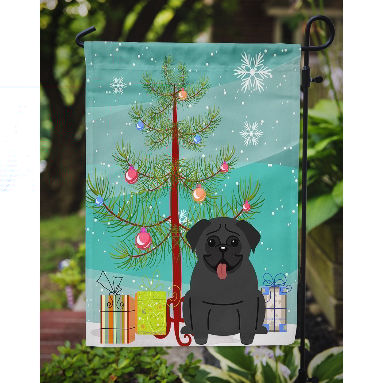 thumbnail image 3 of Merry Christmas Tree Pug Black Garden Flag, 3 of 3