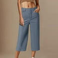 thumbnail image 2 of UAMVSH Capri Chino Pants for Women Baggy Wide Leg Casual Business Dress Capris with Pockets Loose Fit Office Work Twill Cropped Trousers, 2 of 5