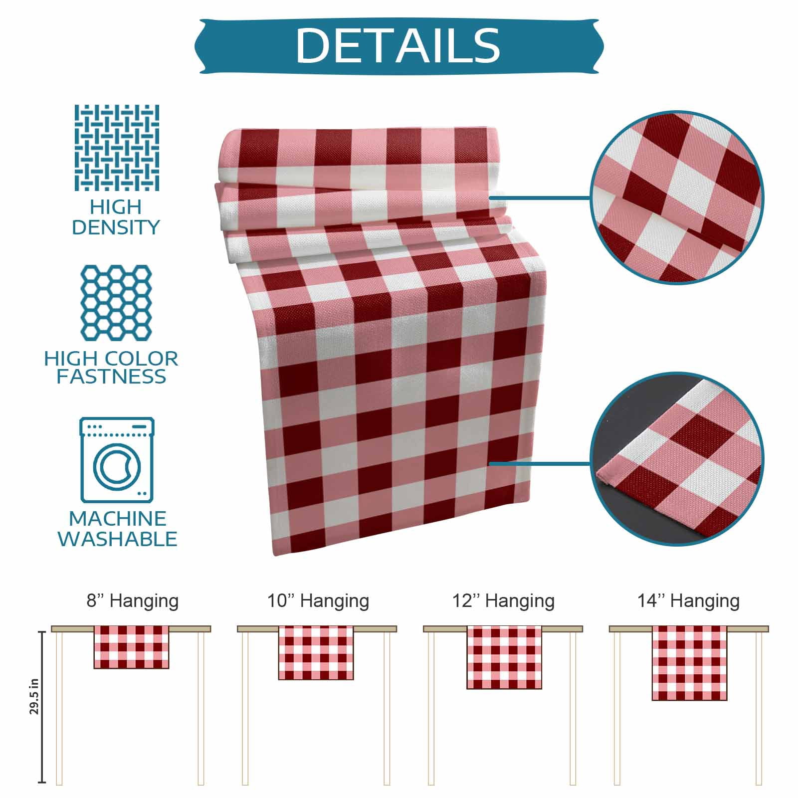 nqOlkjepod Red Farmhouse Table Runner 70 Inches Long Farmhouse Dress Scarves, Gradient Buffalo Plaid Lattice Grid Dining Tablerunner for Coffee Table/Kitchen Island/Party Décor, 13" x 70"