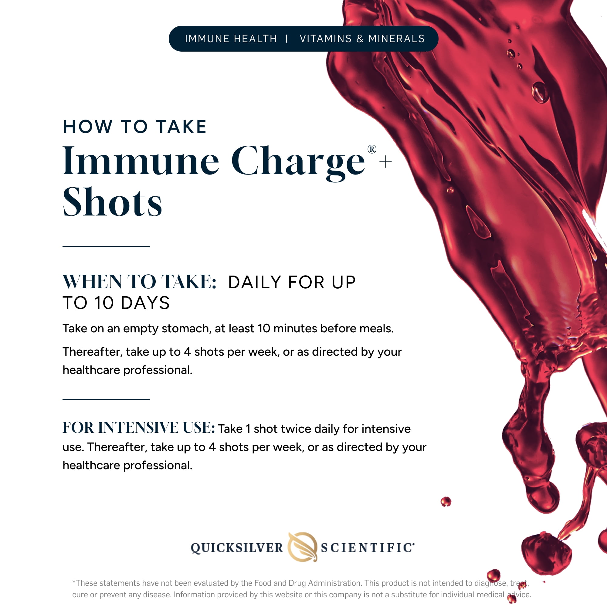 Quicksilver Scientific Immune Charge+ - Portable Wellness Shots with Elderberry, Vitamin C, E, K1, K2, 10,000 IU Vitamin D for Optimal Immune System Support (12 Single Serving Shots)