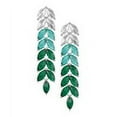 thumbnail image 2 of Silver Plated Cubic Zirconia Green Dangling Leaf Earrings, 2 of 3