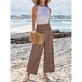 thumbnail image 4 of Pantalones Palazzo ANRABESS para mujer, pierna ancha, cintura alta, color café, 4 of 6
