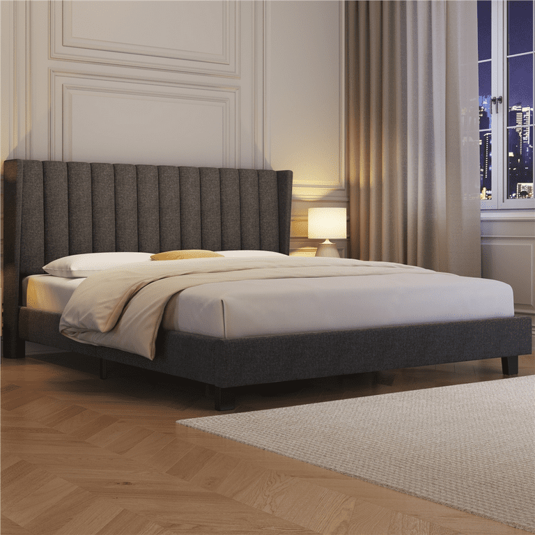 Renwick Upholstered Platform King Bed with Wing Side, Adult