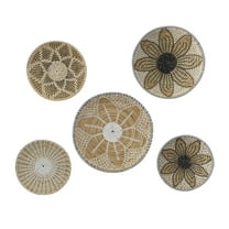 DecMode Brown Seagrass Handmade Basket Plate Wall Decor (5 Count)
