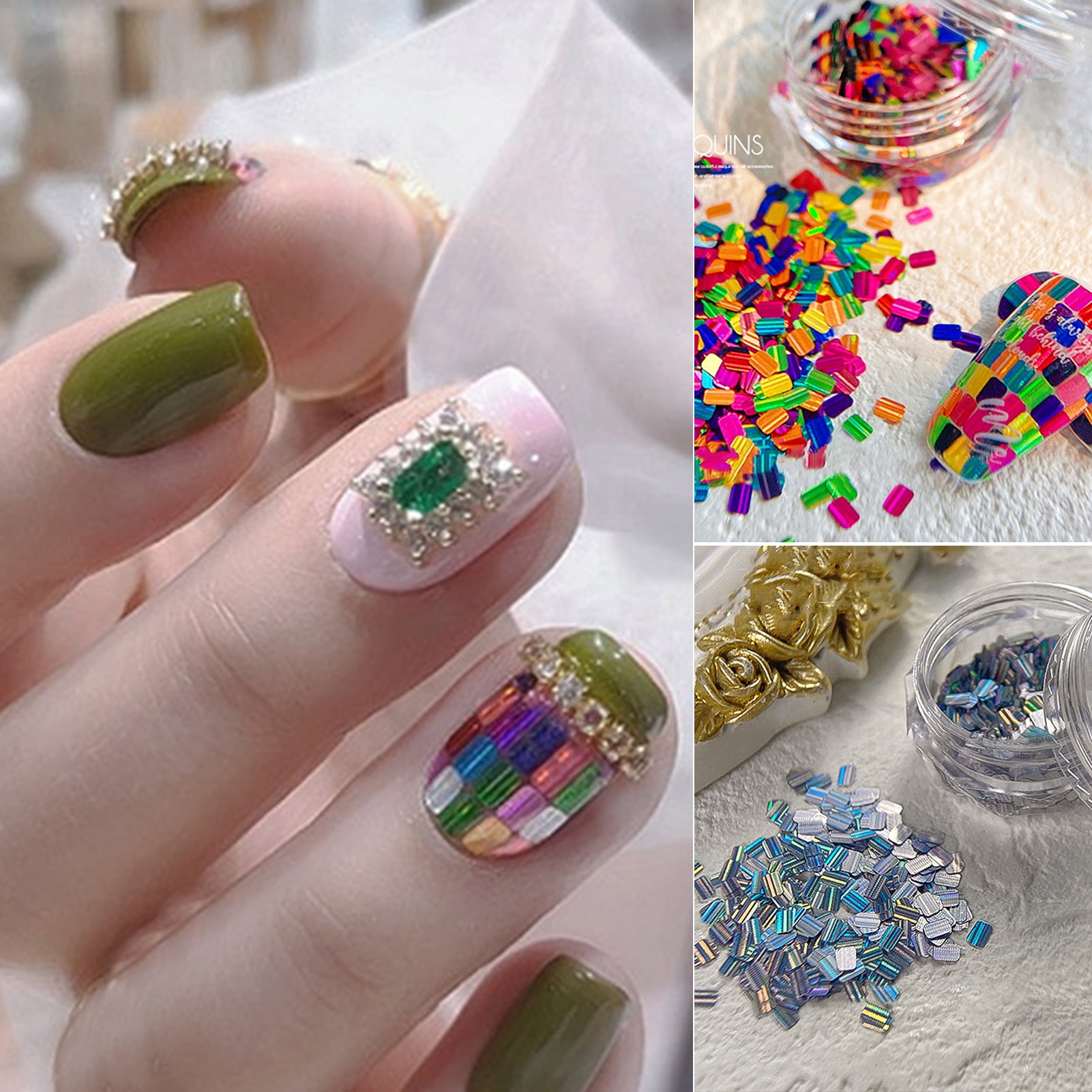 TSV Nail Art Rhinestones, Nail Crystal Gems, Butterfly Nail Sequins,  Flatback Glass Charms Rhinestones, Foil Nail Chip Glitter, Colorful Nail
