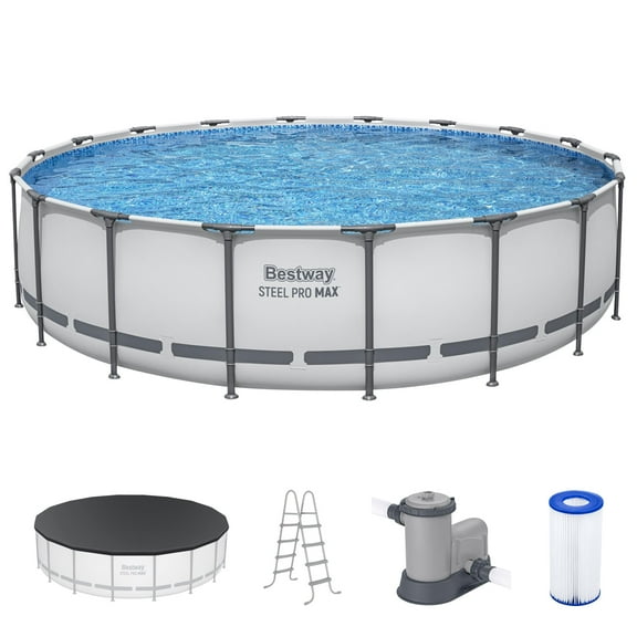 Bestway Steel Pro MAX 18' x 48" Metal Frame Above Ground Pool Set w/ Pump, Ladder, & Cover