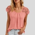 thumbnail image 4 of QUNYINEY Summer Womens T Shirts Cotton Pink Short Sleeve Shirt Lace Pleated Pullover Relaxed Fit Crew Neck Tops, 4 of 7