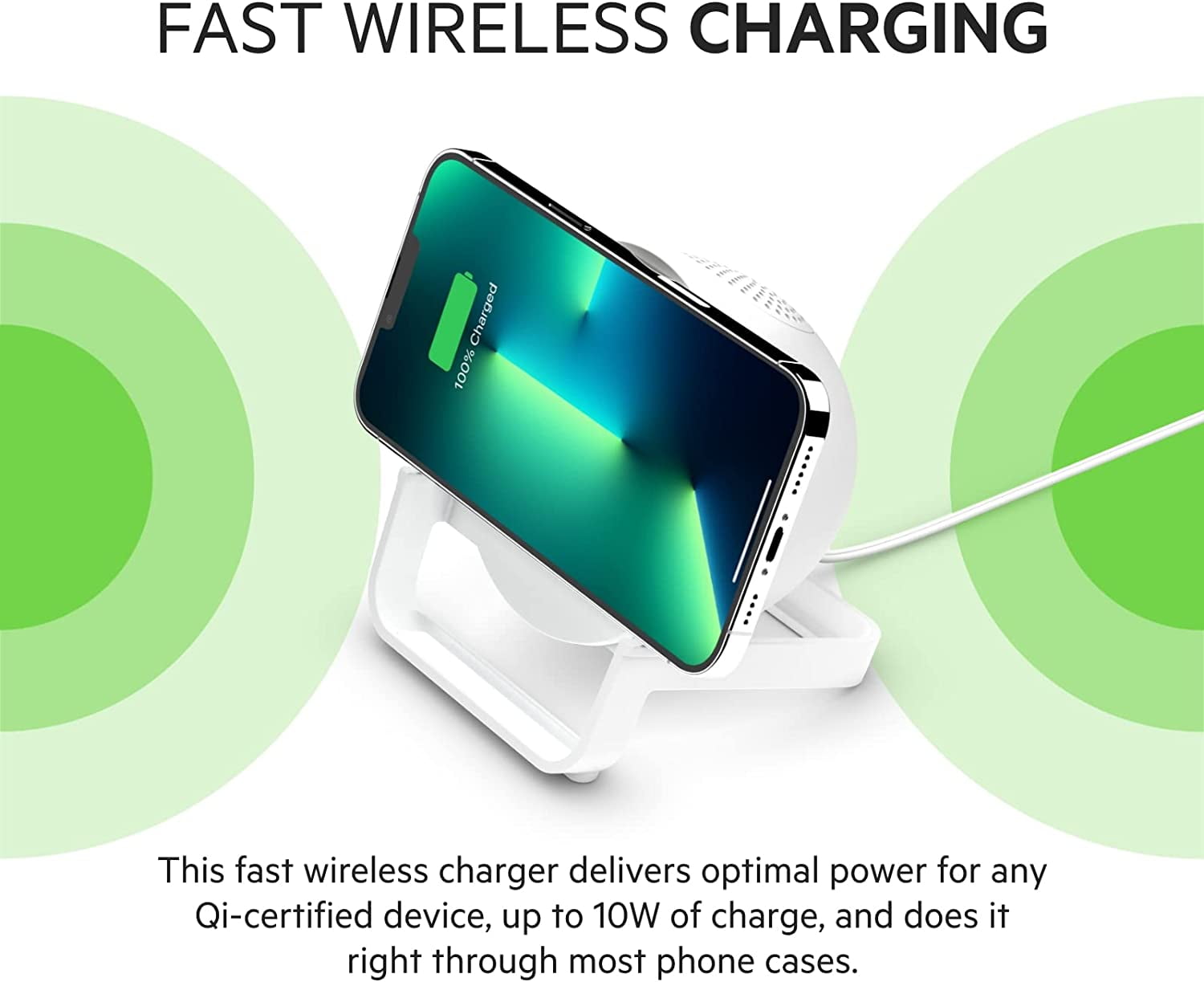 Belkin Quick Charge Wireless Charger + Bluetooth Speaker - Qi-Certified Charger Stand for iPhone, Samsung Galaxy & More - Charge While Listening to Music, Streaming Videos, & Video Calling - White