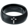 thumbnail image 2 of Tungsten Heart Cross Band Ring 8mm Men Women Comfort Fit Black Dome Polished, 2 of 4