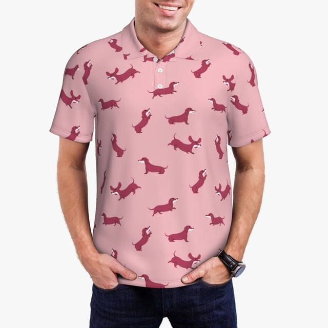 Fotbe Dachshund Dog Puppy Camiseta Polo de Golf para Hombre con Estampado – Camisa Deportiva Transpirable con Cuello Abotonado-X-Large