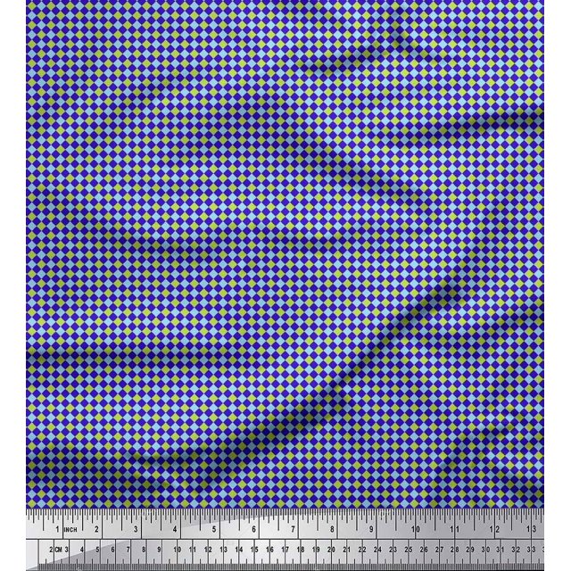 Soimoi Blue polyester Crepe Fabric Diamond Geometric Decor Fabric Printed Yard 52 Inch Wide