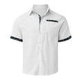 thumbnail image 5 of Hawaiian Shirt for Men Short Sleeve Holiday Button Color Contrast Lapel Top Summer Casual Comfortable Mens Beach Shirts White XXXL, 5 of 5