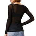 thumbnail image 3 of WULMLEO Women's Basic Long Sleeves Mesh Sheer Tops, Crew Neck See Through Blouse, Solid Color Soft Layer Shirt Black XL, 3 of 8